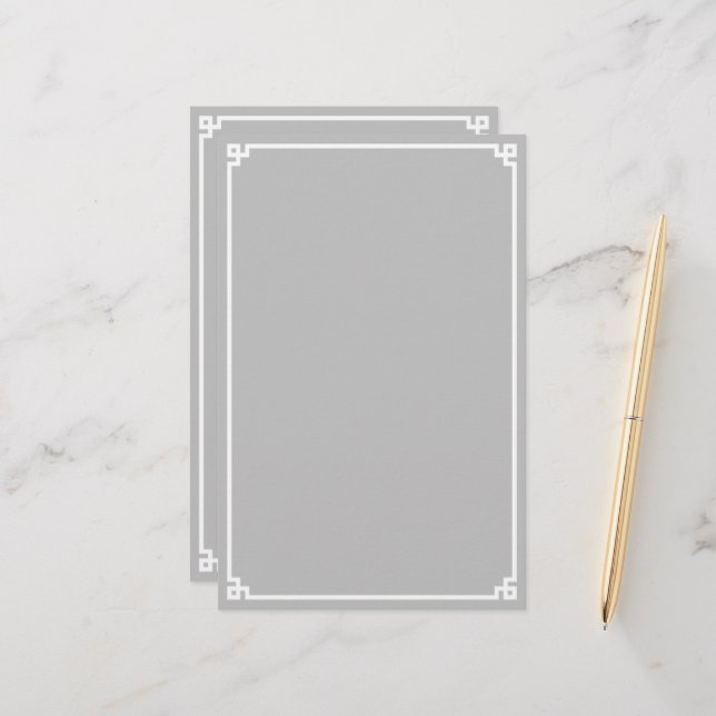 Silbergraue und weiße griechische Schlüsselgrenze Briefpapier (Vorderseite/Rückseite Beispiel)