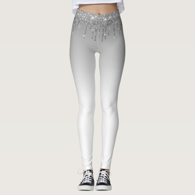 Silbergraue und weiße Leggings Glitzer (Vorderseite)