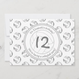 Silbergraue Volleyball-Muster Mädchen Geburtstag Einladung