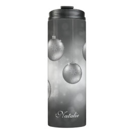 Silbergraue Weihnachtsbaumchen mit Individuelle Na Thermosbecher