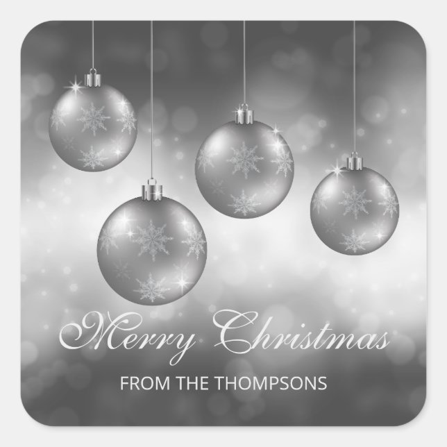 Silbergraue Weihnachtsbaumchen mit individuellem T Quadratischer Aufkleber (Vorderseite)