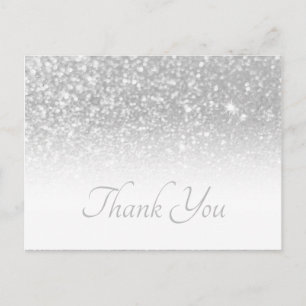 Silbergrauer Bokeh-Glitter Weiß Ombre Danke Postkarte