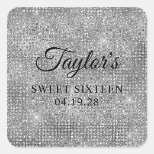 Silbergrauer Disco-Glitter Sweet Sixteen Quadratischer Aufkleber