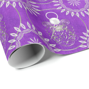 Silbergrauer Filigree Weihnachtsgel des Friedens Geschenkpapier