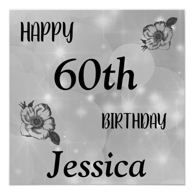 Silbergrauer Funkel Happy 60. Geburtstag Poster (Vorderseite)