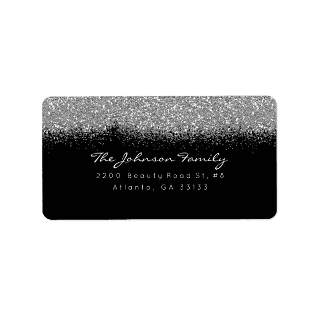 Silbergrauer Funkelnd Glitzer Pinselstriche Adressaufkleber (Vorne)