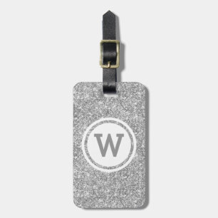 Silbergrauer Glitter-Kreis-Monogramm Gepäckanhänger