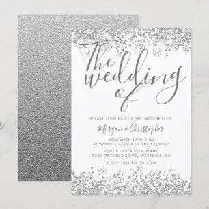 Silbergrauer Glitzer Elegante Moderne Hochzeit Einladung