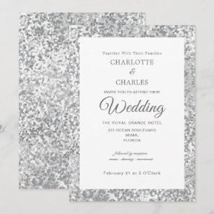 Silbergrauer Glitzer Elegante schicke Hochzeit Einladung