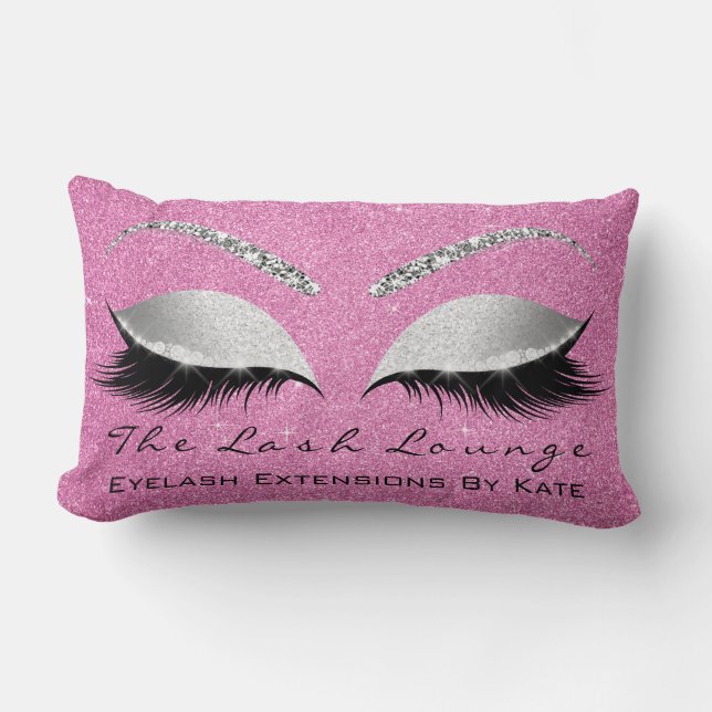 Silbergrauer Glitzer Rosa Rose Makeup Augenblicke Lendenkissen (Vorderseite)