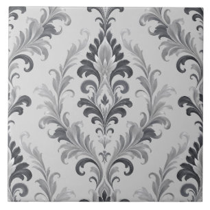 Silbergraues Barock-Damaskus-Blumenmuster Fliese
