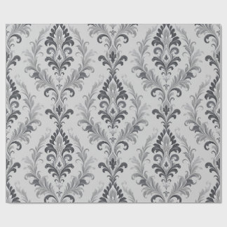 Silbergraues Barock-Damaskus-Blumenmuster Geschenkpapier