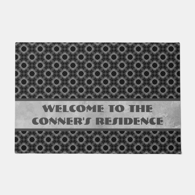 Silbergraues Blume-Muster Fußmatte (Vorderseite)