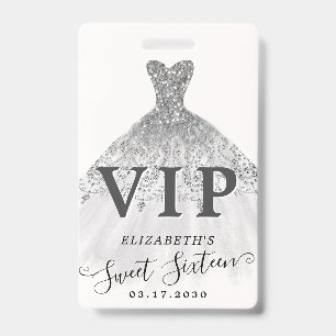 Silbergraues Glitterkleid Sweet 16 VIP Geburtstag Ausweis