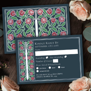 Silbergraues mittelalterliches florales Schwert Ho RSVP Karte