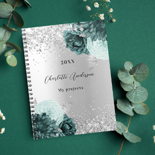 Silbergrüne Blumen elegant glamourös Notizbuch