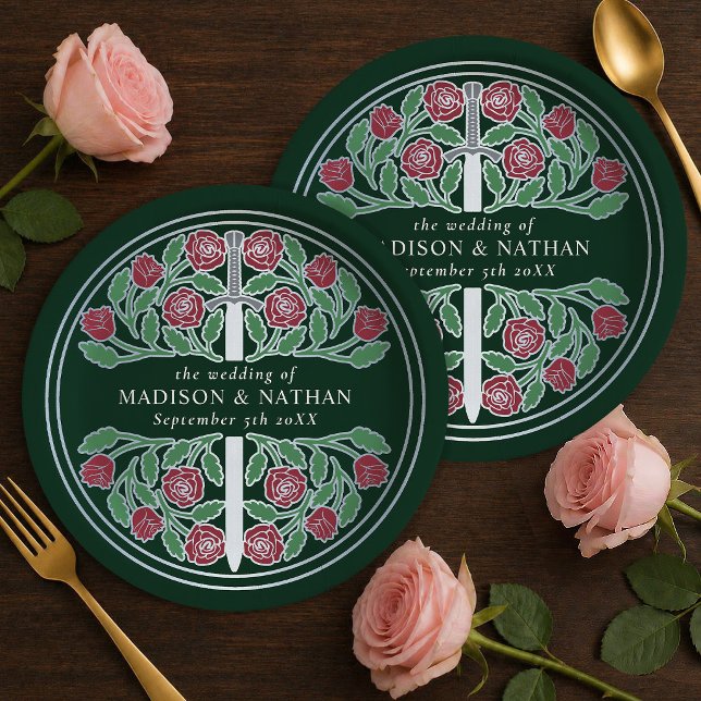 Silbergrüne königliche mittelalterliche florale Sc Pappteller (Von Creator hochgeladen)