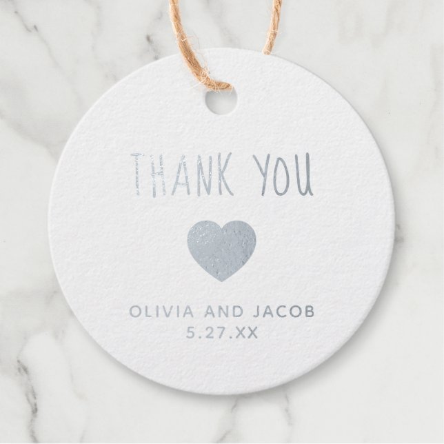 Silberherz | Einfache Hochzeit Vielen Dank Geschenkanhänger (Vorderseite)