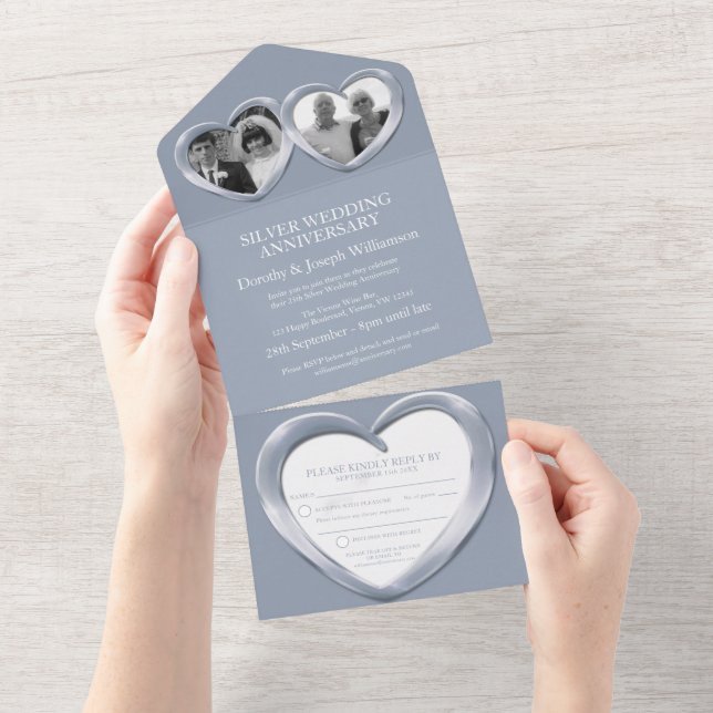 Silberhochzeit 25 Jahre Party All In One Einladung (Abreißtisch)