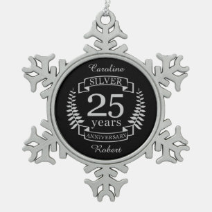 Silberhochzeit 25 Jahre Schneeflocken Zinn-Ornament
