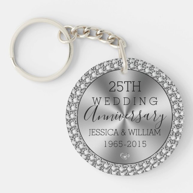Silberhochzeit in Silber und Glitzern Schlüsselanhänger (Vorderseite)