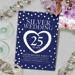 Silberhochzeit Jubiläum 25. Party Marine Silber Folieneinladung
