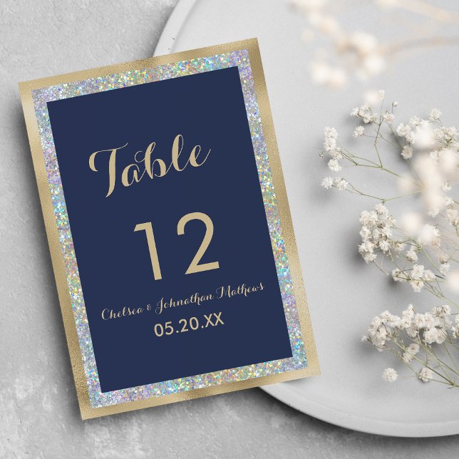 Silberholografische Navy-Gold-Tischnummern Einladung (Navy blue gold silver holographic Table Numbers)