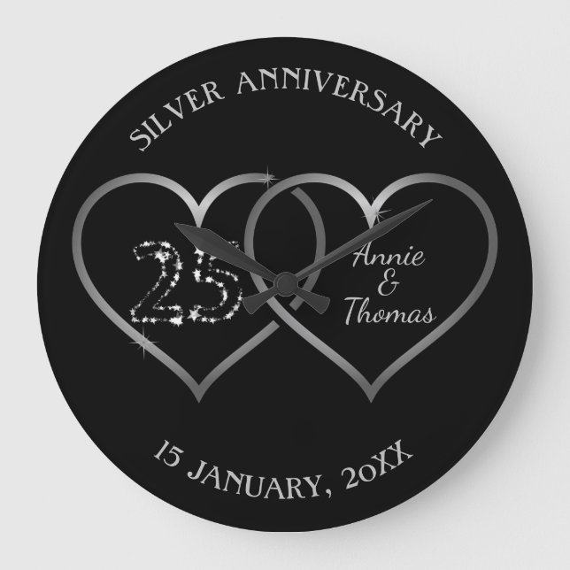 Silberhöre und Zahlen Große Wanduhr (Vorderseite)