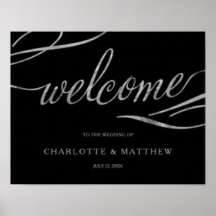 Silberkalligraphie   Black Welcome Wedding Poster