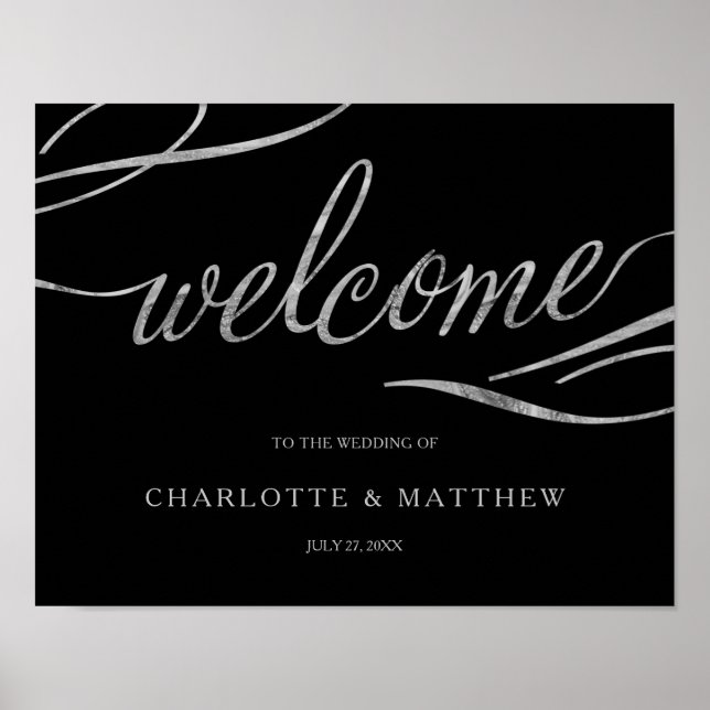 Silberkalligraphie | Black Welcome Wedding Poster (Vorne)