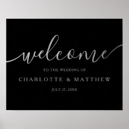 Silberkalligraphie | Black Welcome Wedding Poster