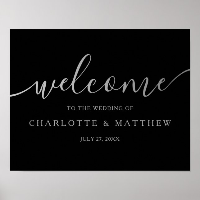 Silberkalligraphie | Black Welcome Wedding Poster (Vorne)