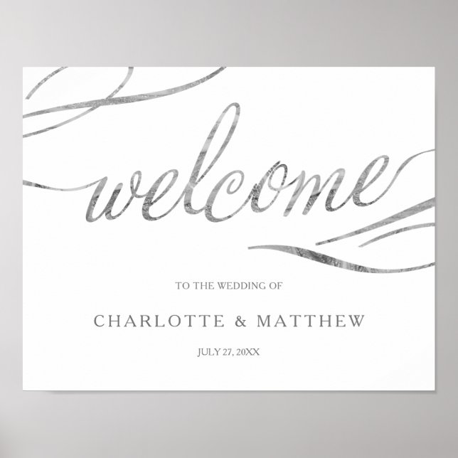 Silberkalligraphie | White Welcome Wedding Poster (Vorne)