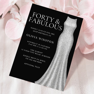 Silberkleid & Schwarze Frauen 40. Geburtstag Party Einladung