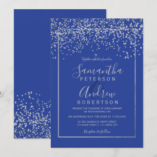 Silberkonfetti Königsblauer Typografie Hochzeit Einladung
