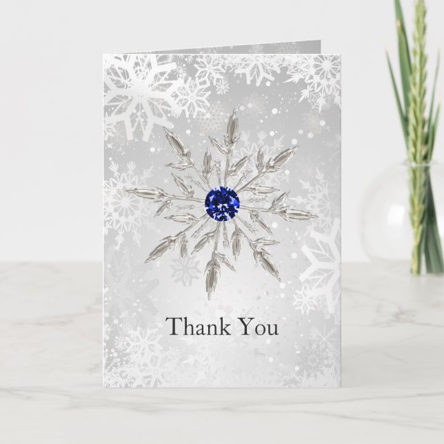 Silberkönigsblaue Schneeflocken Hochzeit Danke (Vorderseite)
