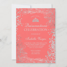 Silberkorallenkoralle Foto Tiara Quinceañera Einladung