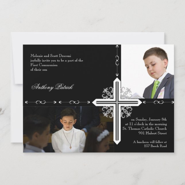 Silberkreuz auf der Kommune des Schwarzen Fotos Einladung (Vorderseite)