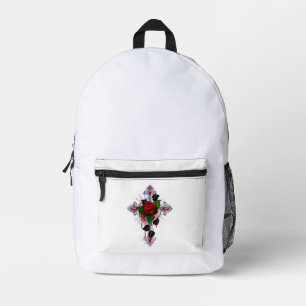 Silberkreuz mit Rote Rose Bedruckter Rucksack