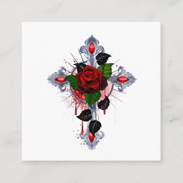 Silberkreuz mit Rote Rose Begleitkarte (Vorderseite)