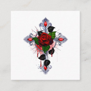 Silberkreuz mit Rote Rose Begleitkarte