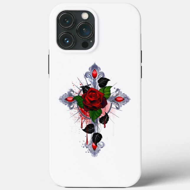Silberkreuz mit Rote Rose Case-Mate iPhone Hülle (Rückseite)