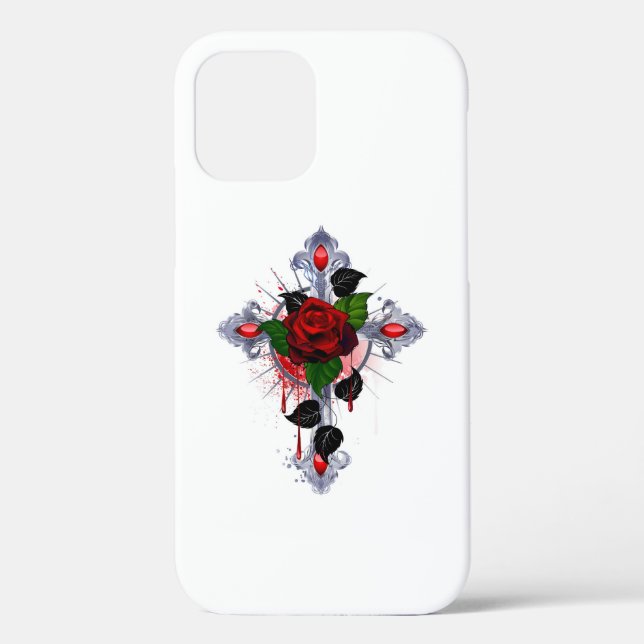 Silberkreuz mit Rote Rose Case-Mate iPhone Hülle (Rückseite)