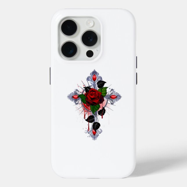 Silberkreuz mit Rote Rose Case-Mate iPhone Hülle (Rückseite)
