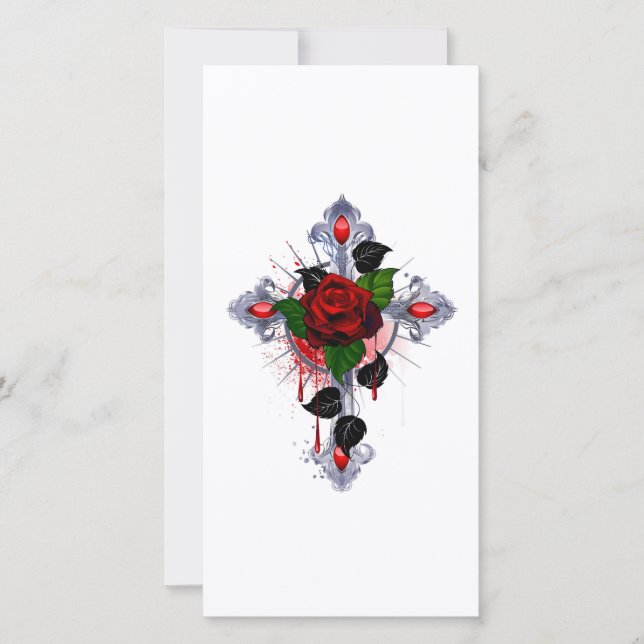 Silberkreuz mit Rote Rose Dankeskarte (Vorderseite)