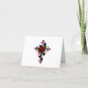 Silberkreuz mit Rote Rose Dankeskarte