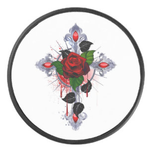Silberkreuz mit Rote Rose Eishockey Puck