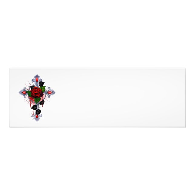 Silberkreuz mit Rote Rose Fotodruck (Vorne)