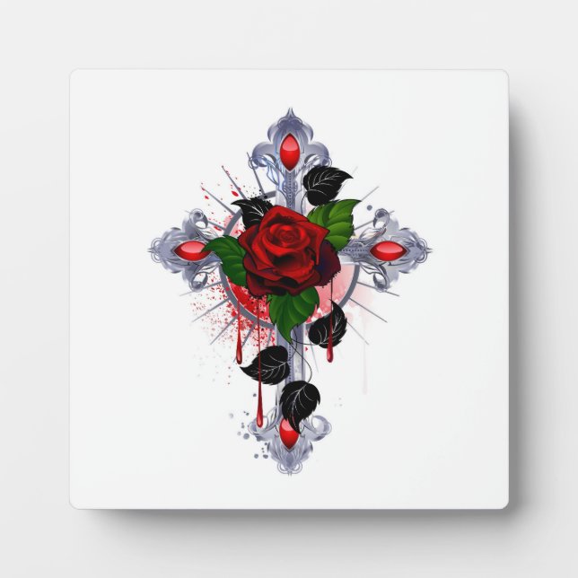 Silberkreuz mit Rote Rose Fotoplatte (Vorderseite)