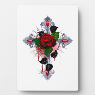 Silberkreuz mit Rote Rose Fotoplatte